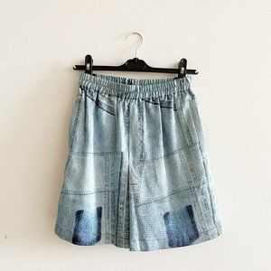 Acne Studios Ren Denim-Print Satin Shorts